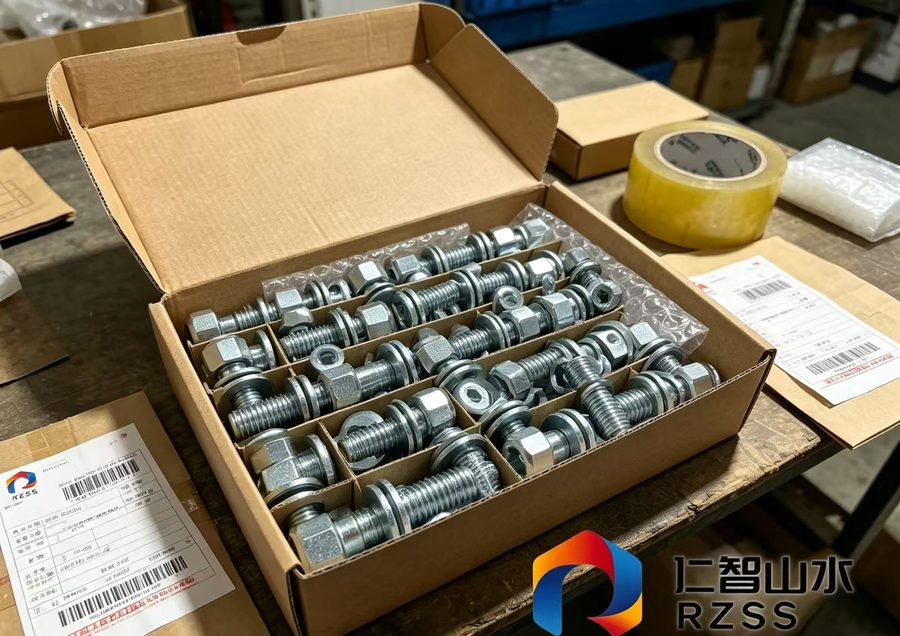 Customer order kitted with bolts, nuts and washers in compartment box