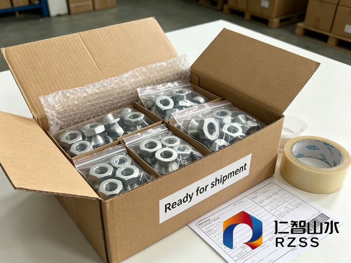 Assorted fastener cartons packed and closed for container loading